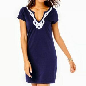 Lilly Pulitzer Brewster Short Sleeve Mini T-Shirt Navy Dress XS White Trim